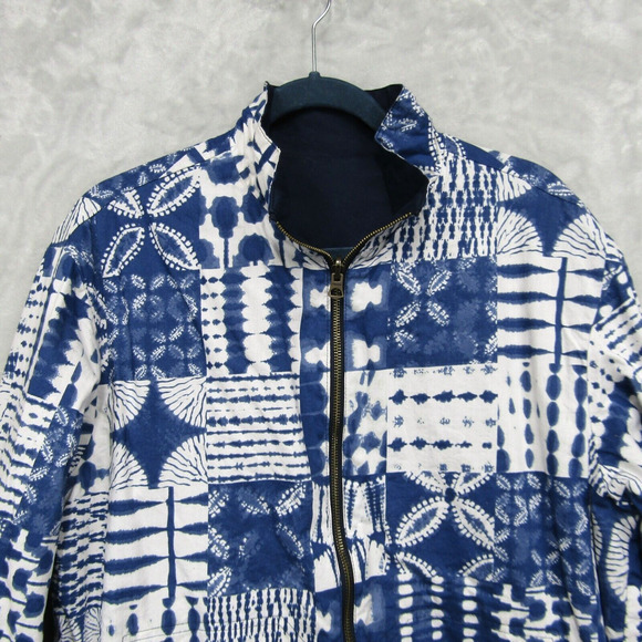 Lands End Bomber Jacket Reversible Womens Medium Blue Full Zip Cotton Nautical - Picture 4 of 11